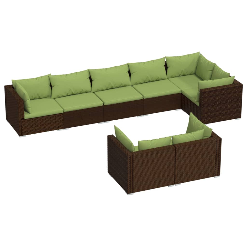 8 Piece Garden Lounge Set with Cushions Brown Poly Rattan - Newstart Furniture