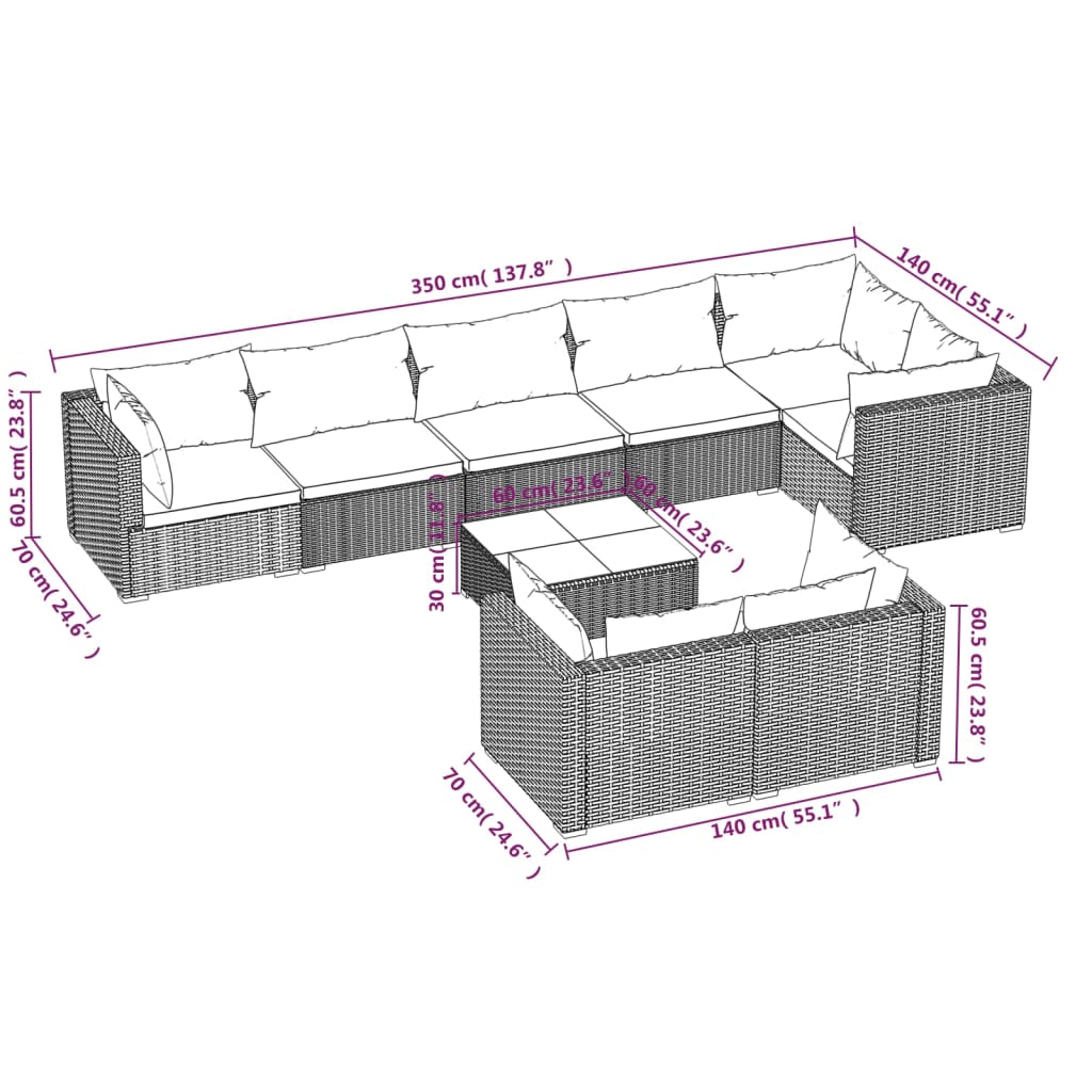 9 Piece Garden Lounge Set with Cushions Black Poly Rattan - Newstart Furniture