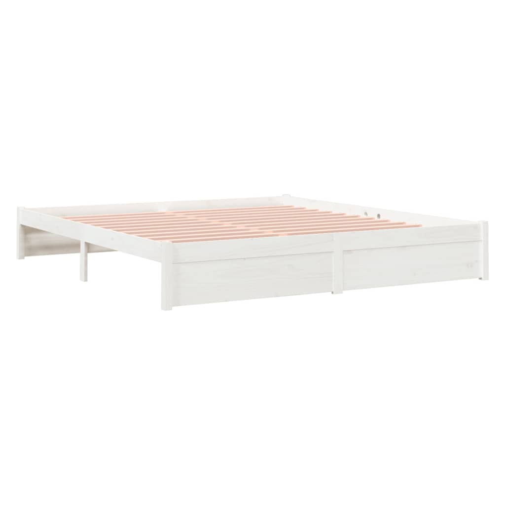 Bed Frame White Solid Wood 183x203 cm King Size