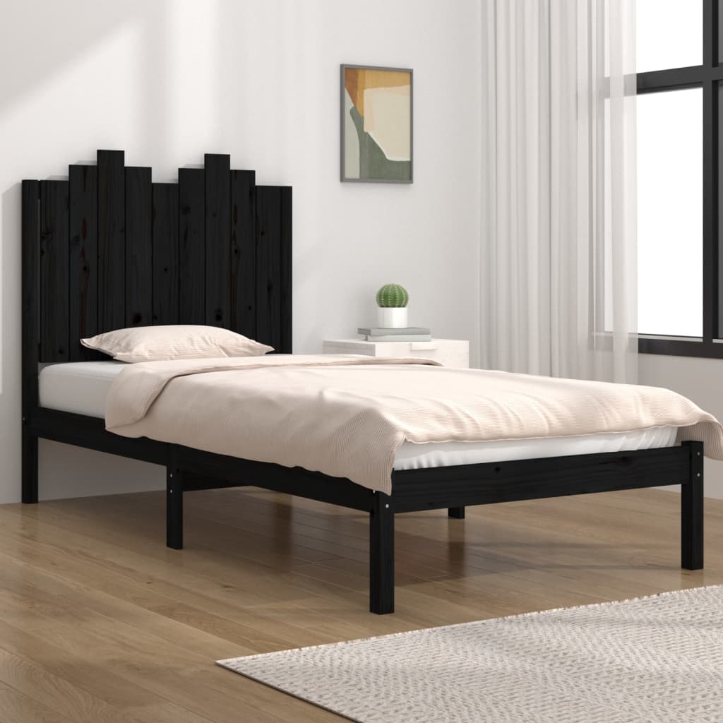 Bed Frame Black Solid Wood Pine 92x187 cm Single Bed Size - Newstart Furniture