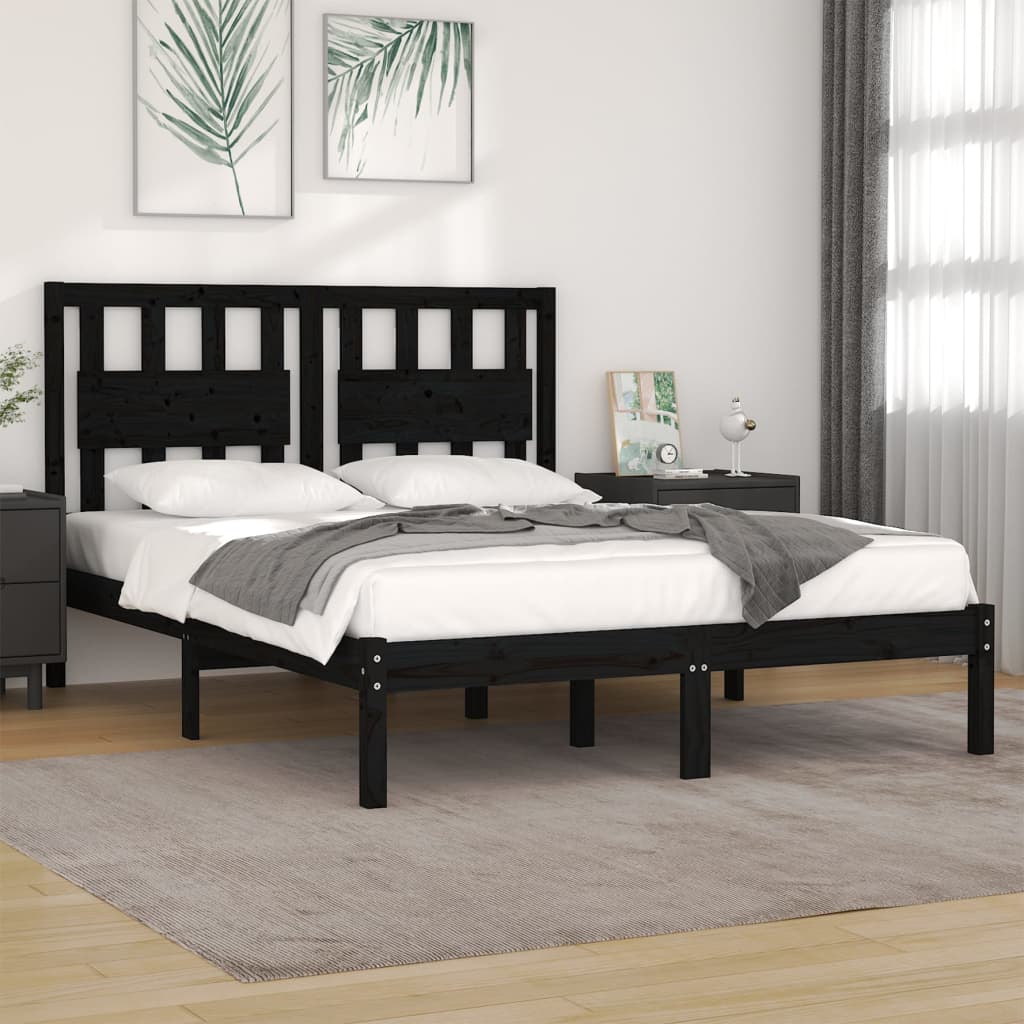 Bed Frame Black Solid Wood Pine 137x187 Double Size - Newstart Furniture