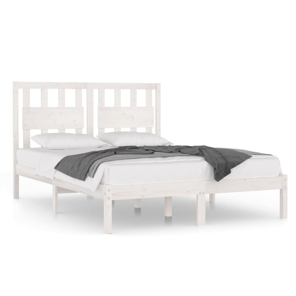 Bed Frame White Solid Wood Pine 153x203 cm Queen Size - Newstart Furniture