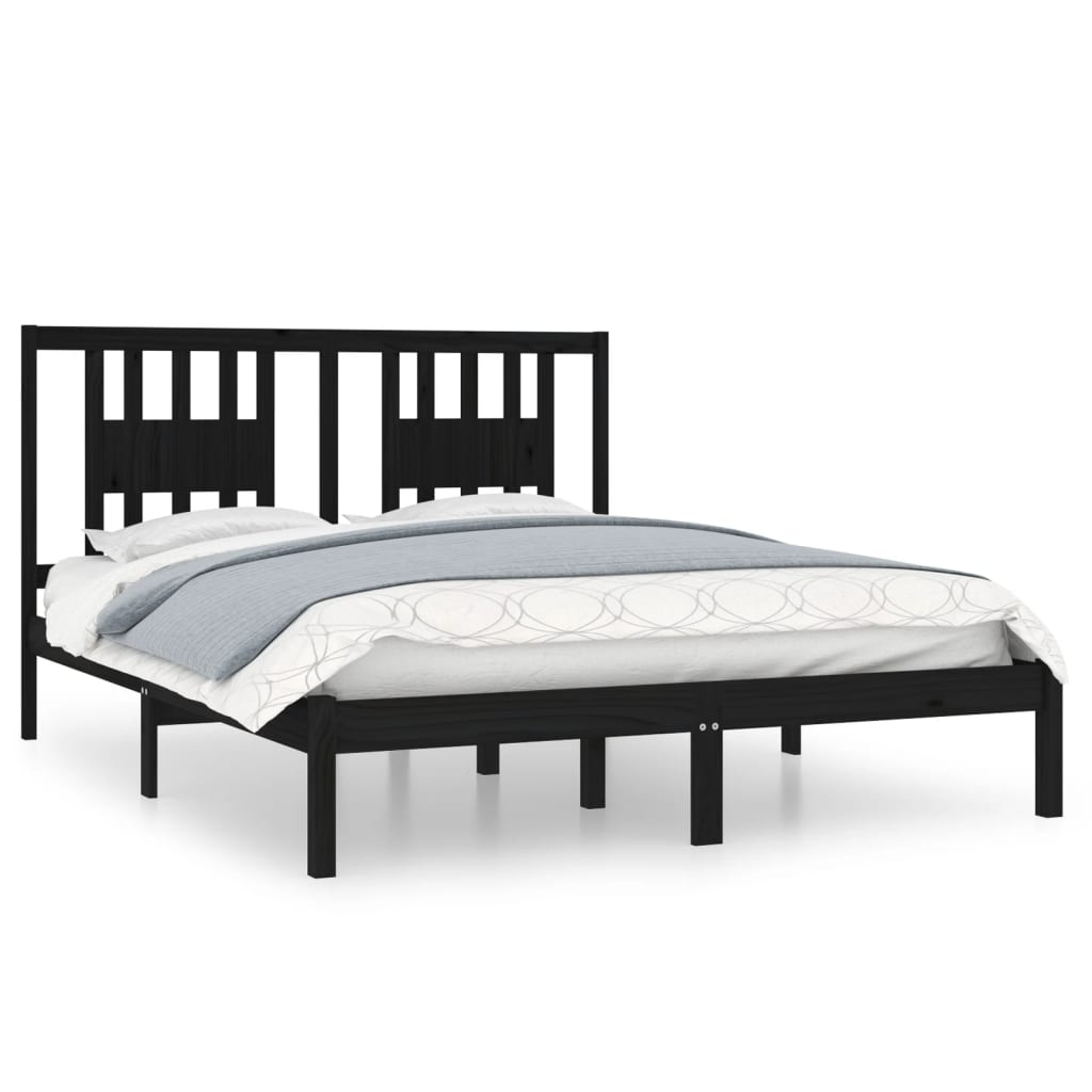 Bed Frame Black Solid Wood 153x203 cm Queen Size - Newstart Furniture