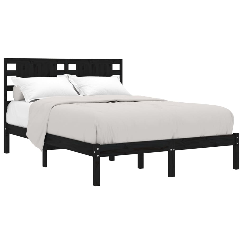 Bed Frame Black Solid Wood 137x187 cm Double Size - Newstart Furniture