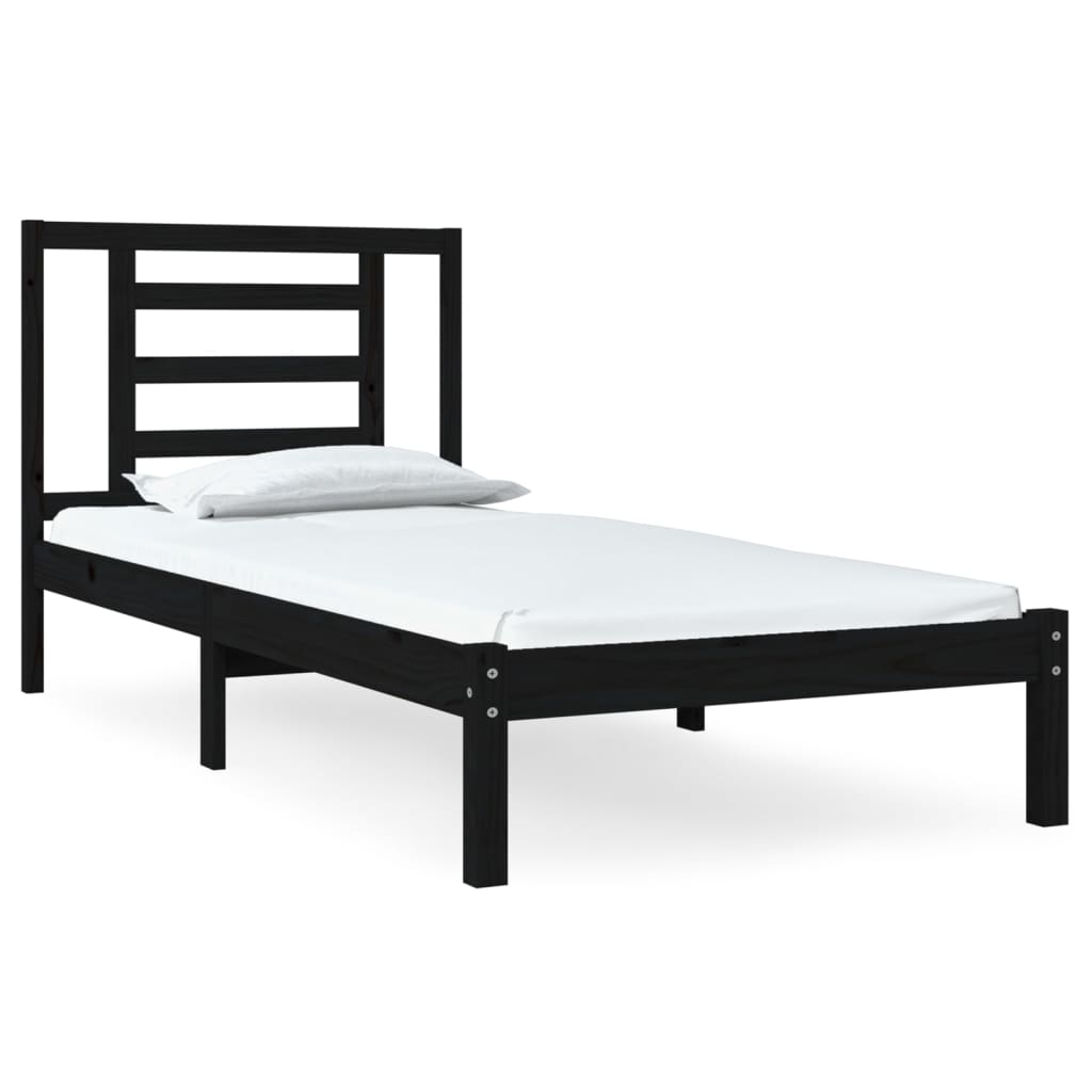 Bed Frame Black Solid Wood Pine 92x187 cm Single Bed Size - Newstart Furniture