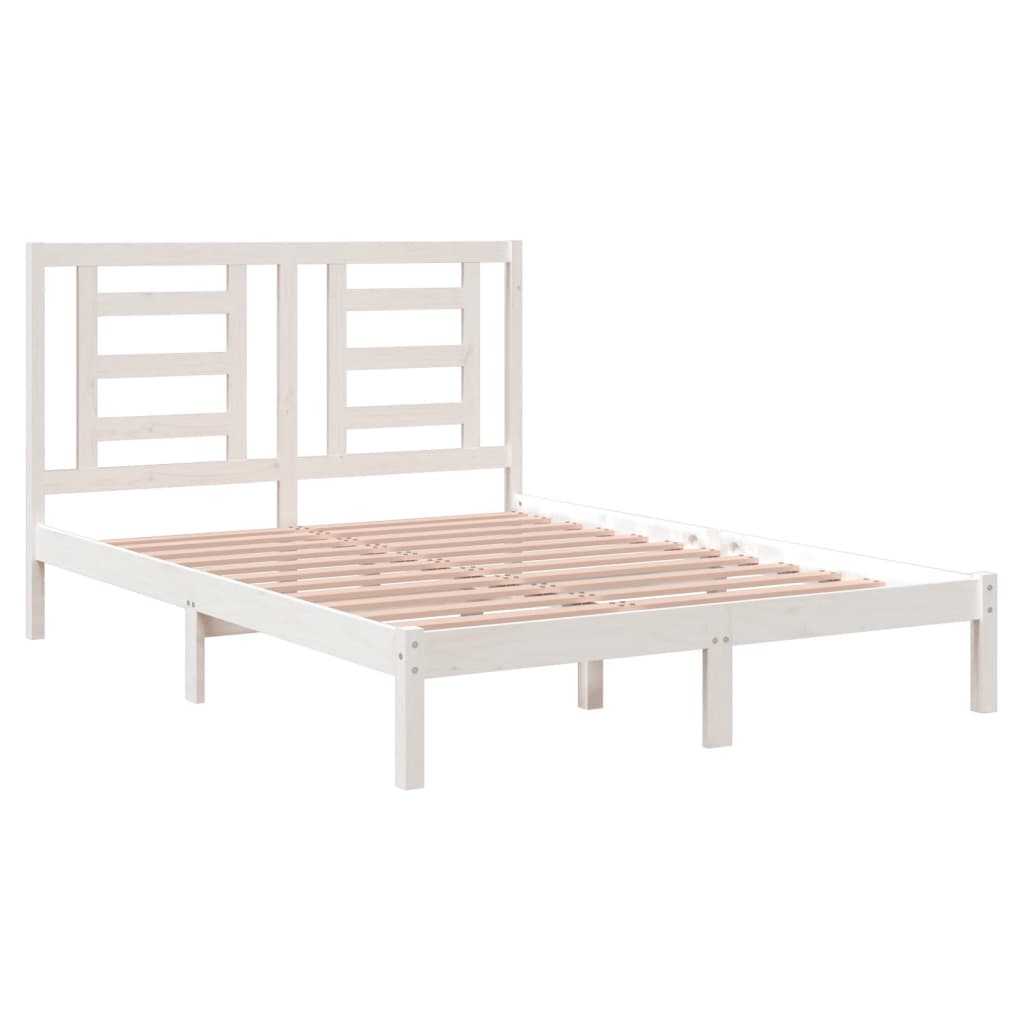 Bed Frame White Solid Wood Pine 137x187 cm Double Size