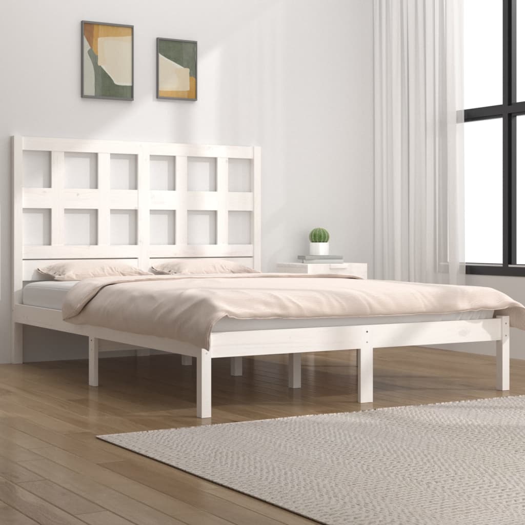Bed Frame White Solid Wood Pine 153x203 cm Queen Size - Newstart Furniture