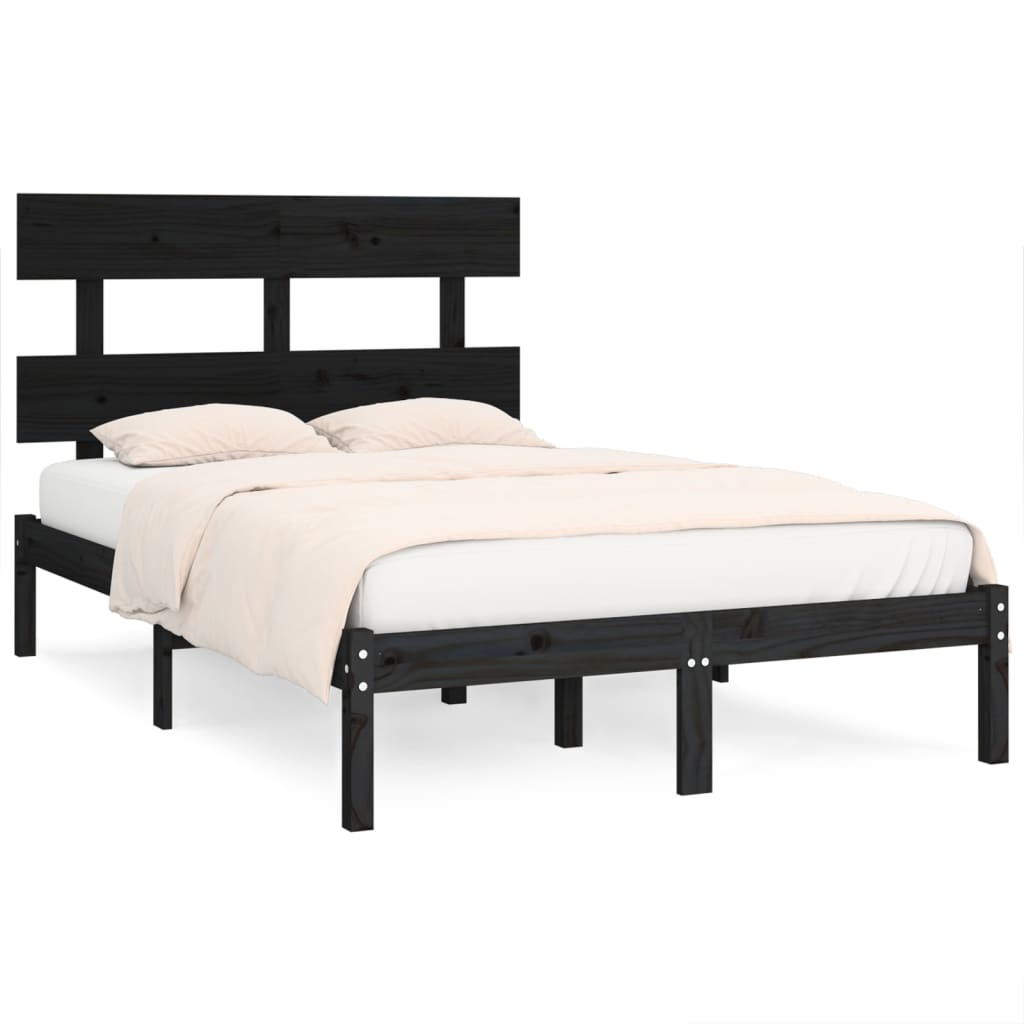 Bed Frame Black Solid Wood 137x187 Double Size - Newstart Furniture
