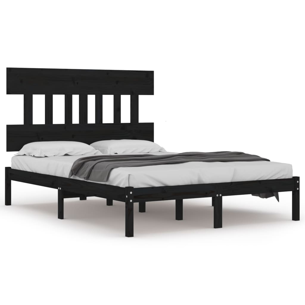 Bed Frame Black Solid Wood 153x203 cm Queen Size - Newstart Furniture