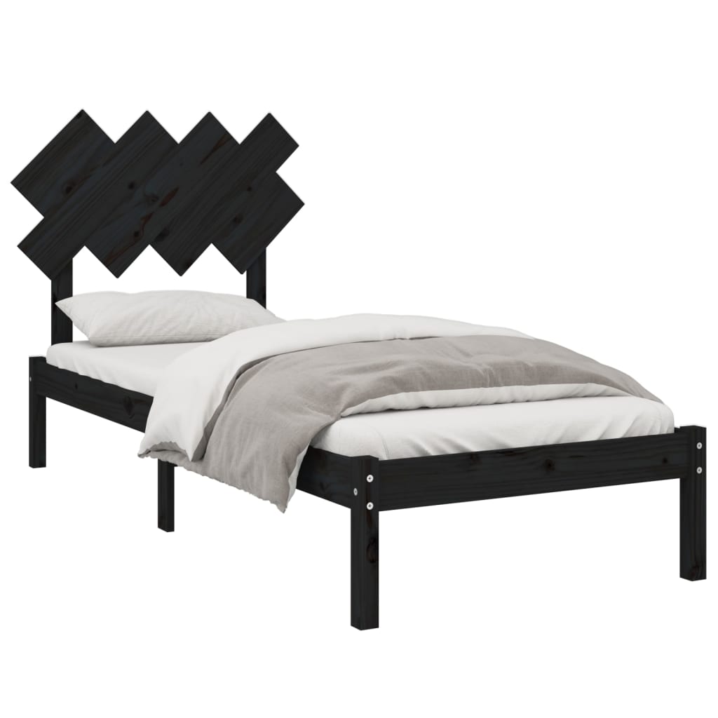 Bed Frame Black 92x187 cm Single Bed Size Solid Wood - Newstart Furniture