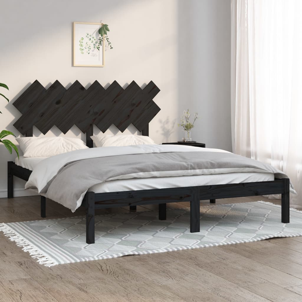 Bed Frame Black 153x203 cm Queen Size Solid Wood - Newstart Furniture
