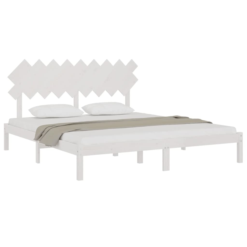 Bed Frame White 183x203 cm King Size Solid Wood