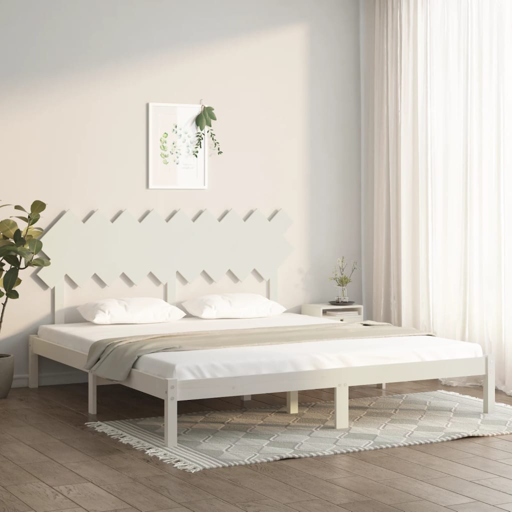 Bed Frame White 183x203 cm King Size Solid Wood