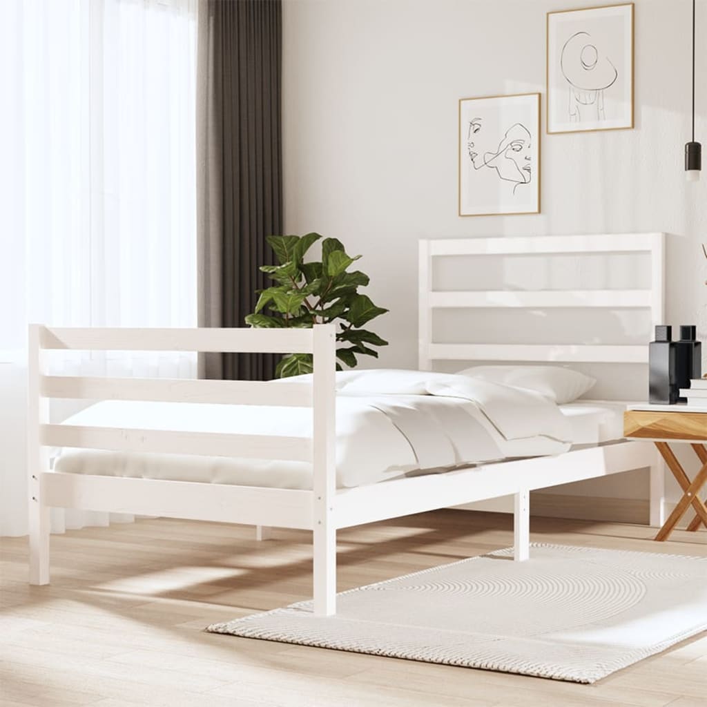 Bed Frame White Solid Wood Pine 92x187 cm Single Bed Size - Newstart Furniture