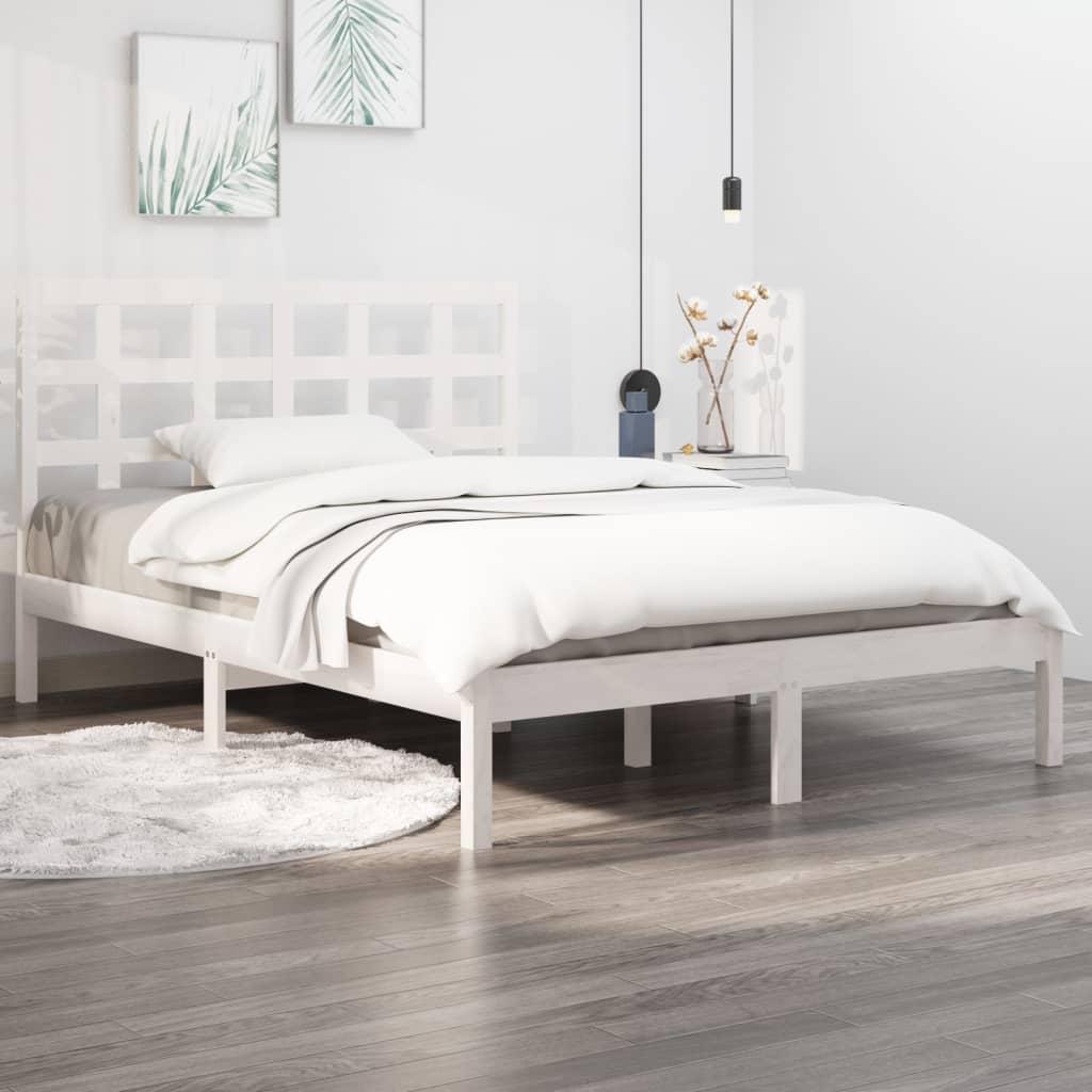 Bed Frame White Solid Wood 137x187 Double Size - Newstart Furniture