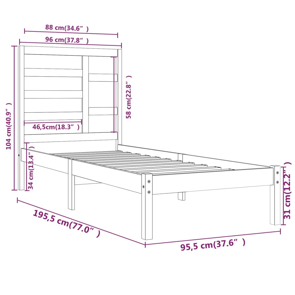 Bed Frame Black Solid Wood 92x187 cm Single Bed Size - Newstart Furniture