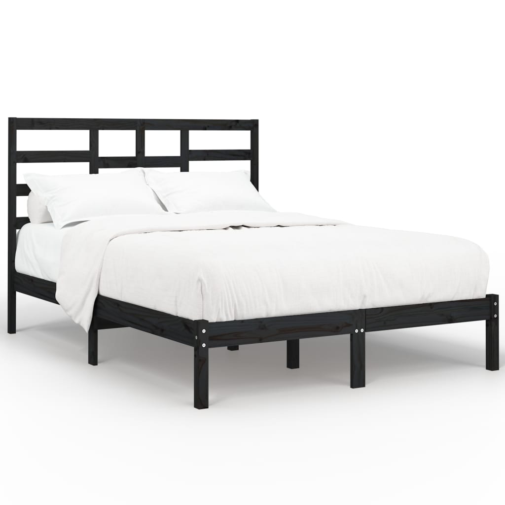 Bed Frame Black Solid Wood 135x190 cm 4FT6 Double - Newstart Furniture