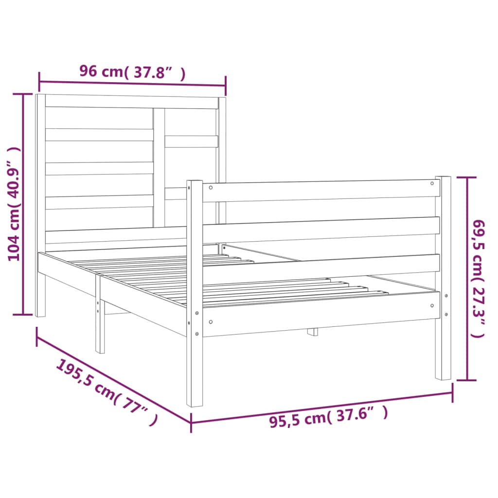 Bed Frame White Solid Wood 92x187 cm Single Bed Size - Newstart Furniture