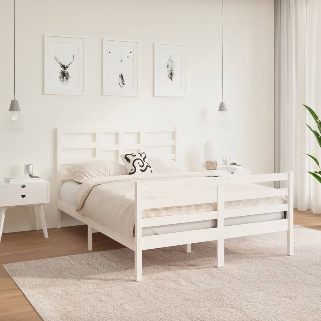 Bed Frame White Solid Wood 137x187 Double Size - Newstart Furniture