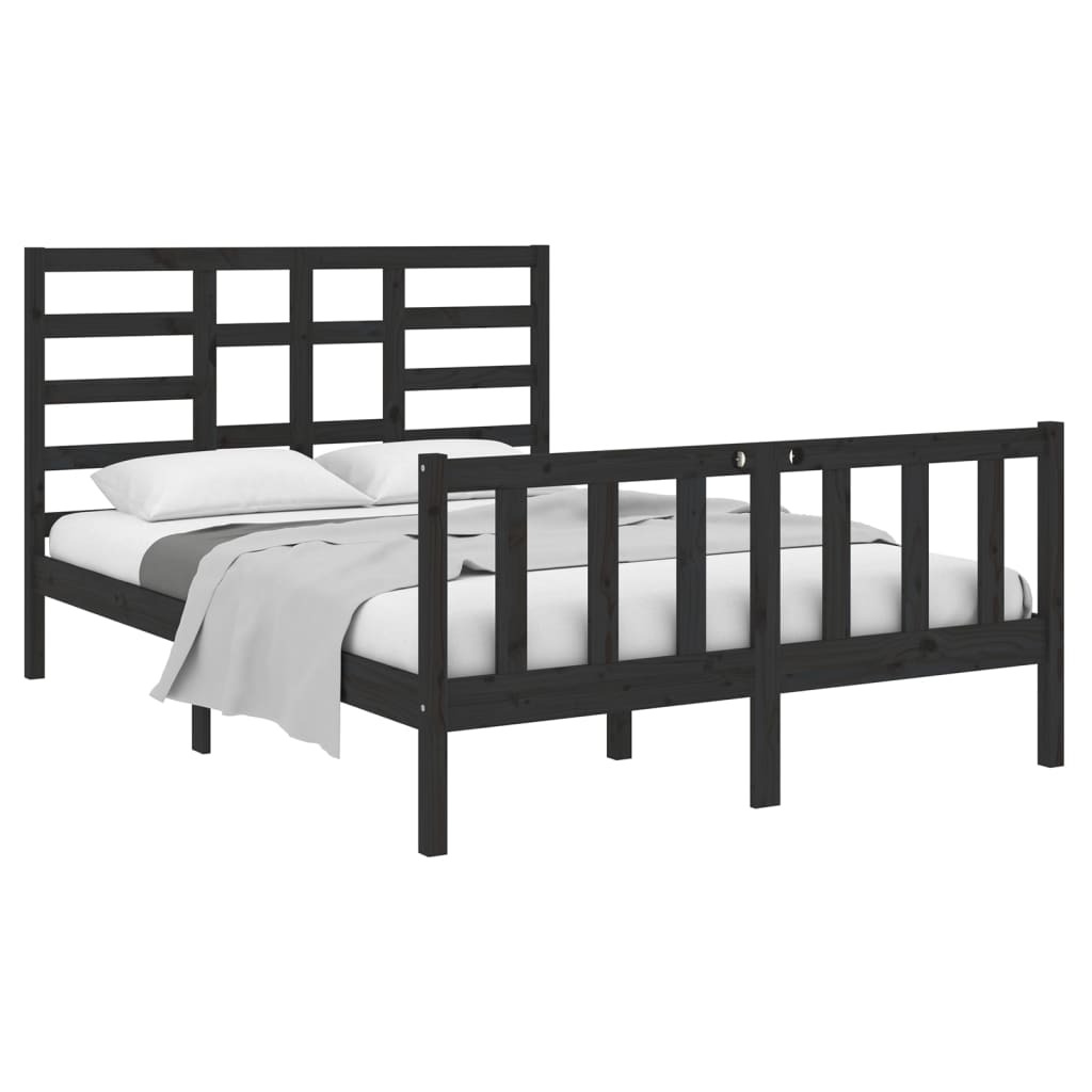 Bed Frame Black Solid Wood 135x190 cm 4FT6 Double - Newstart Furniture