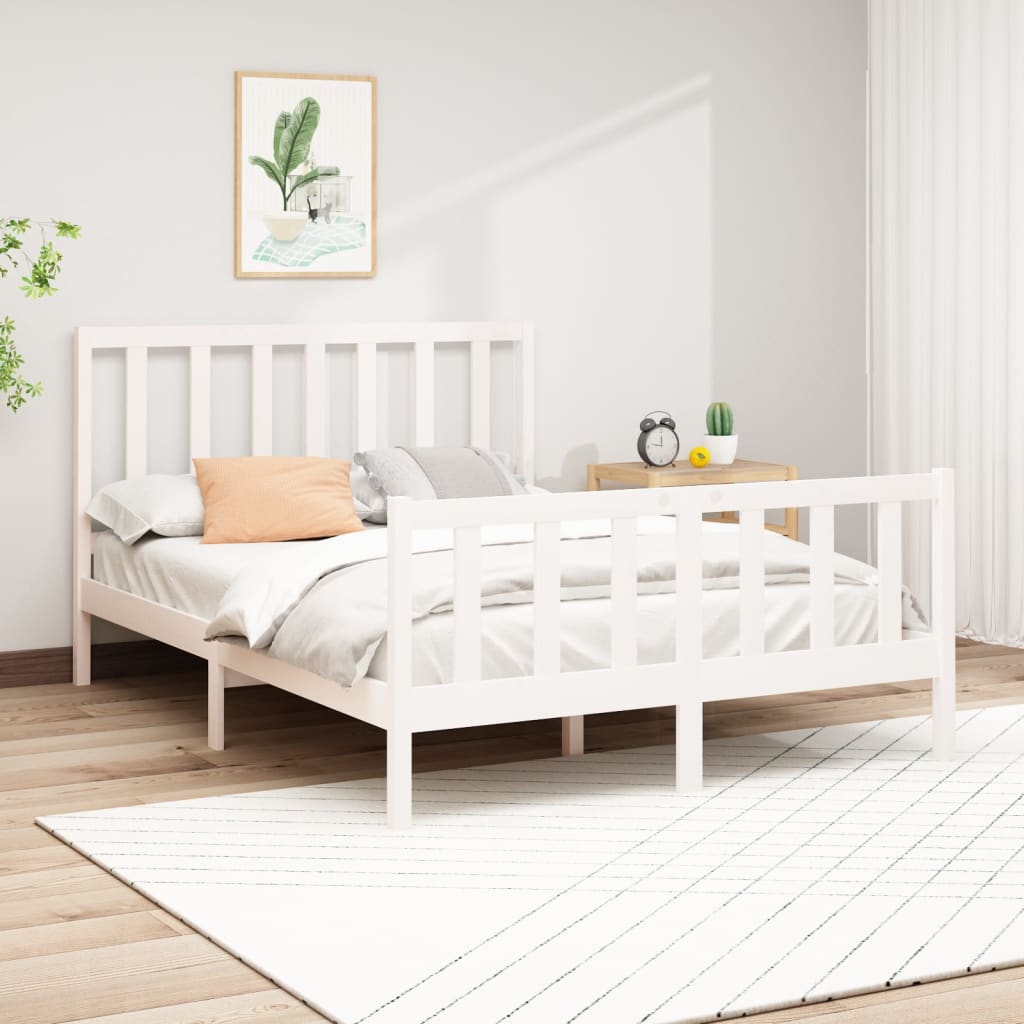 Bed Frame White Solid Wood Pine 153x203 cm Queen Size