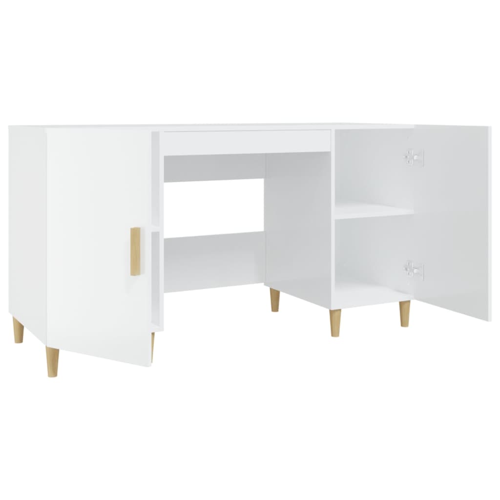 Desk High Gloss White 140x50x75 cm Engineered Wood - Newstart Furniture