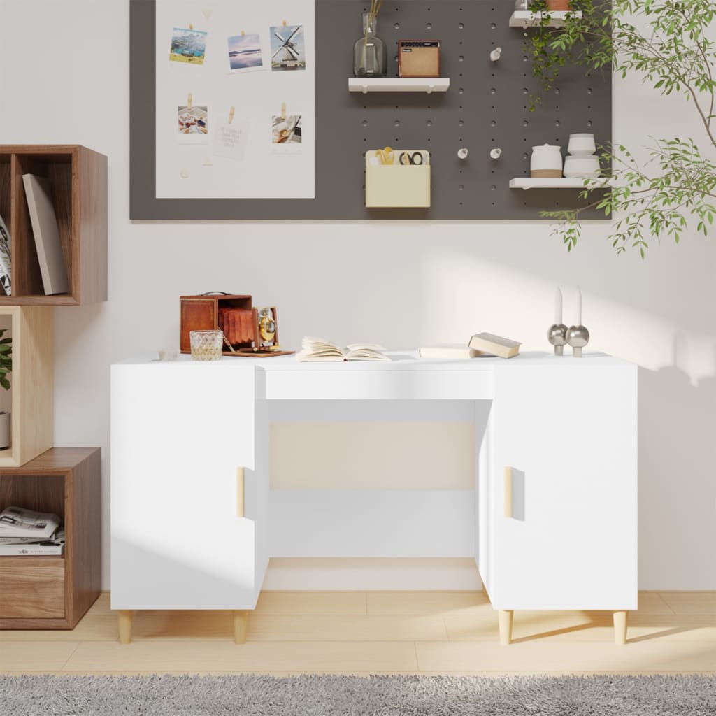 Desk High Gloss White 140x50x75 cm Engineered Wood - Newstart Furniture