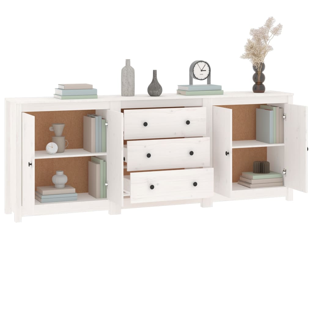 Sideboard White 210x35x80 cm Solid Wood Pine - Newstart Furniture