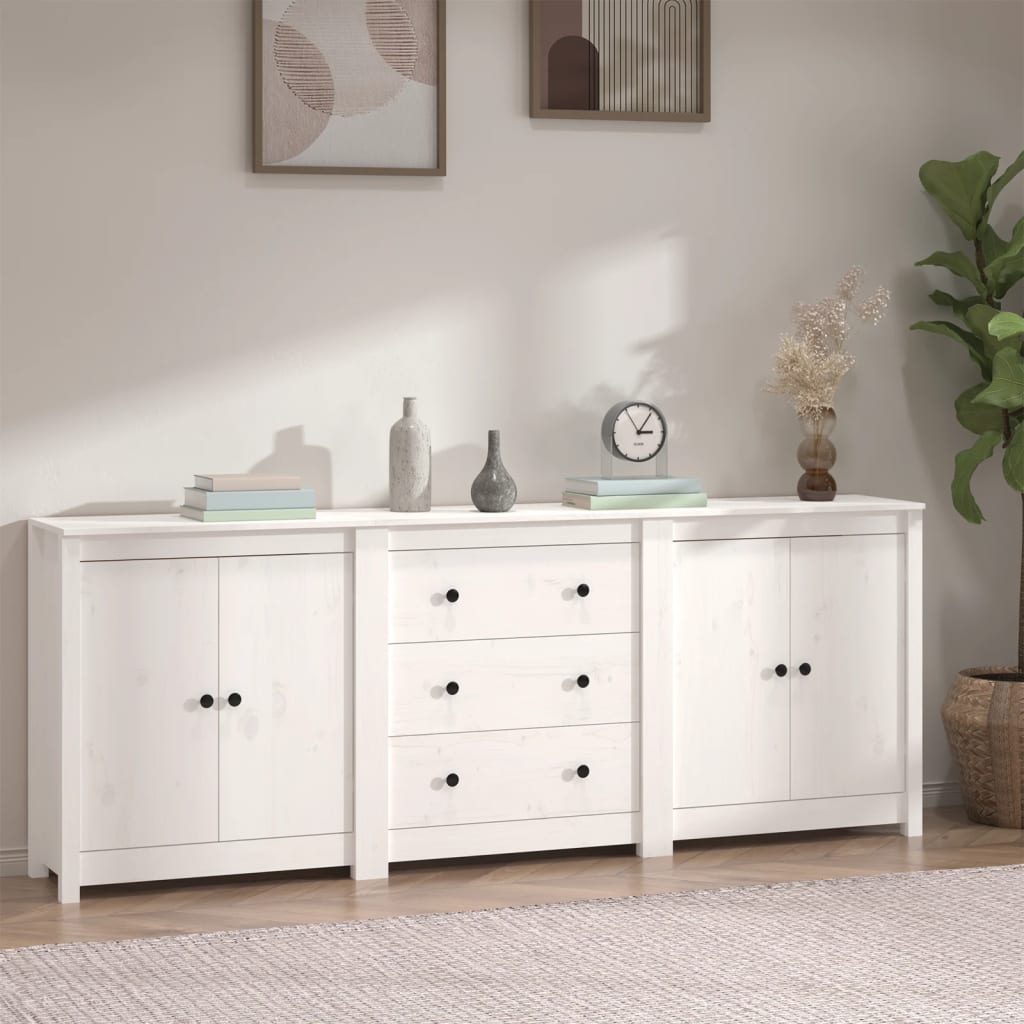 Sideboard White 210x35x80 cm Solid Wood Pine - Newstart Furniture