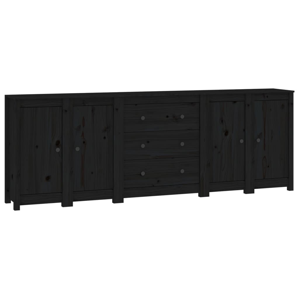 Sideboard Black 230x35x80 cm Solid Wood Pine - Newstart Furniture