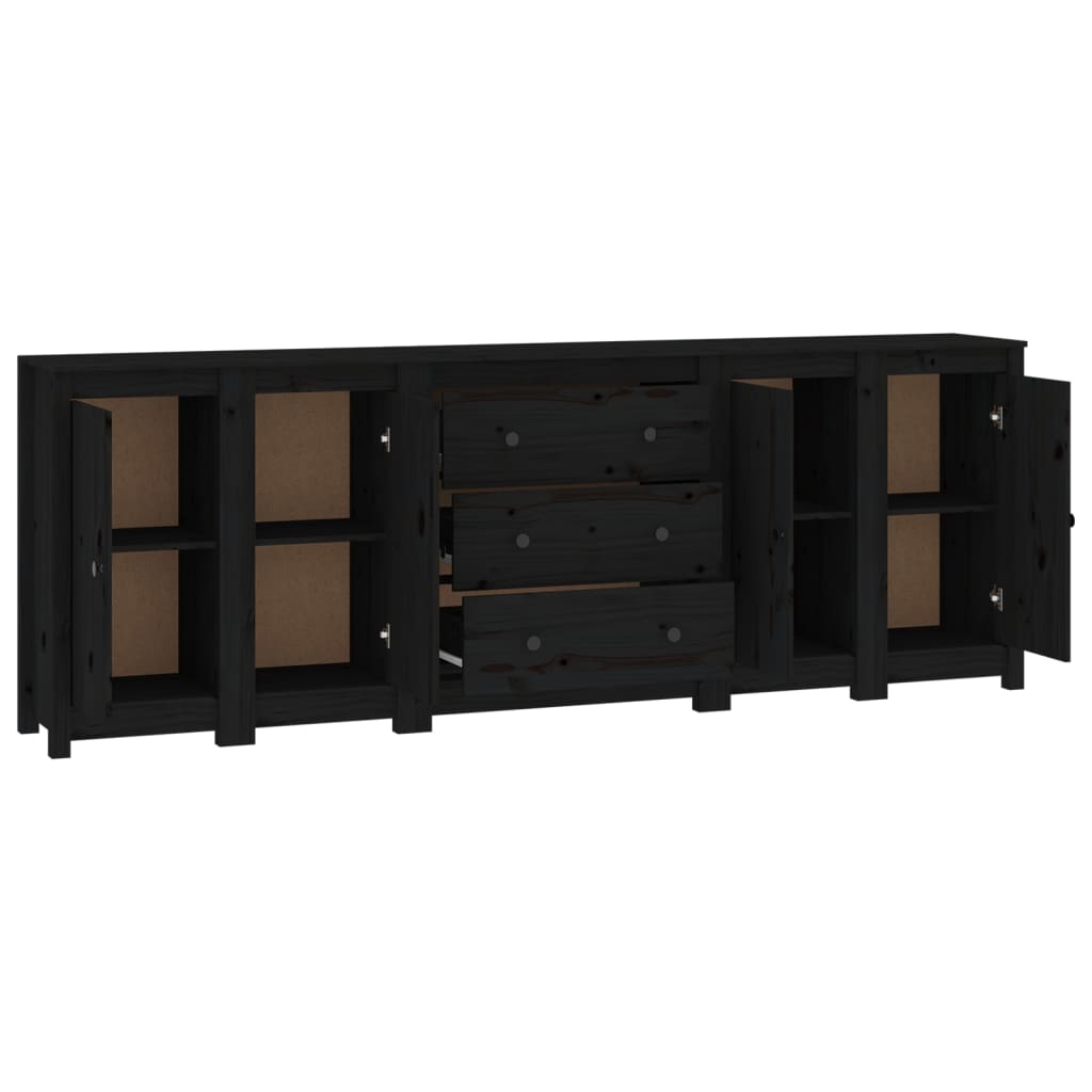 Sideboard Black 230x35x80 cm Solid Wood Pine - Newstart Furniture