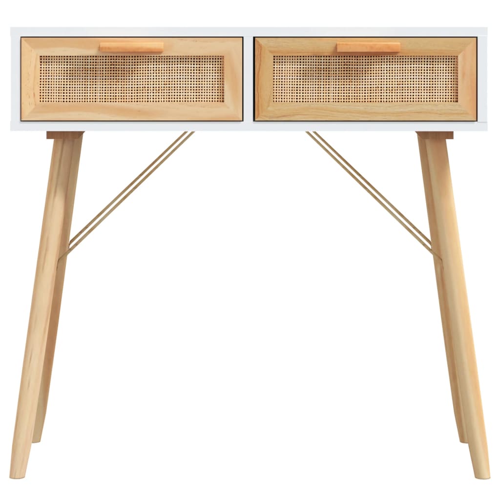 Console Table White 80x30x75 cm Solid Wood Pine&Natural Rattan - Newstart Furniture