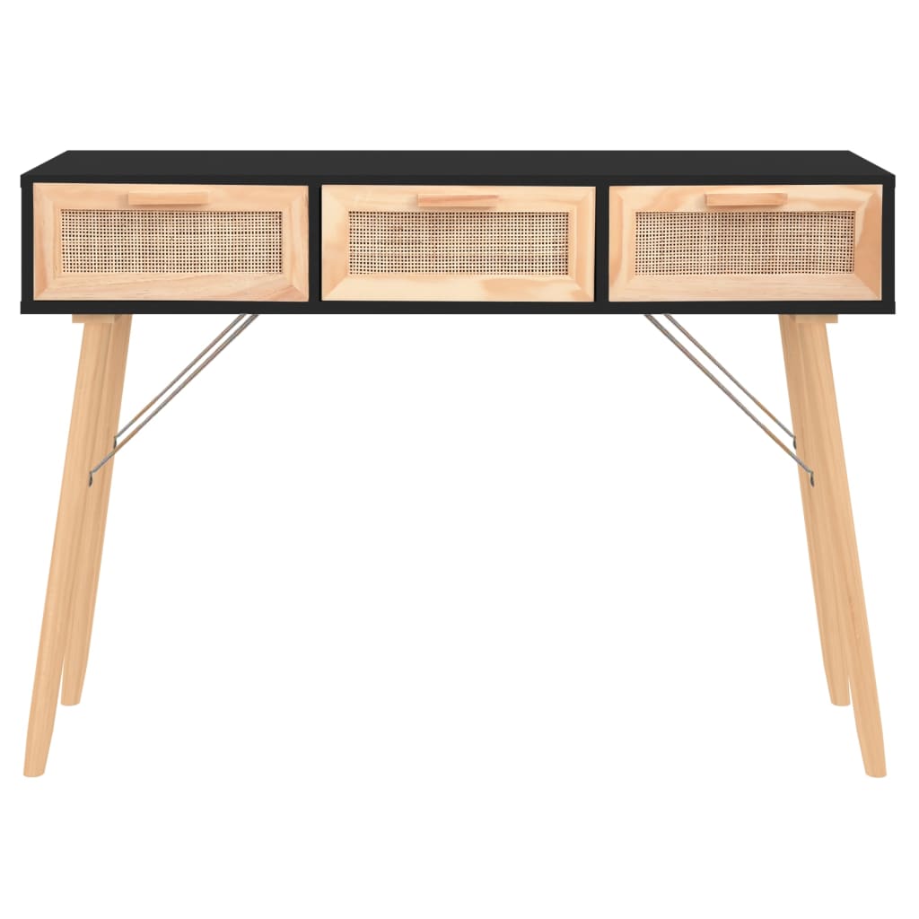 Console Table Black 105x30x75 cm Solid Wood Pine&Natural Rattan - Newstart Furniture