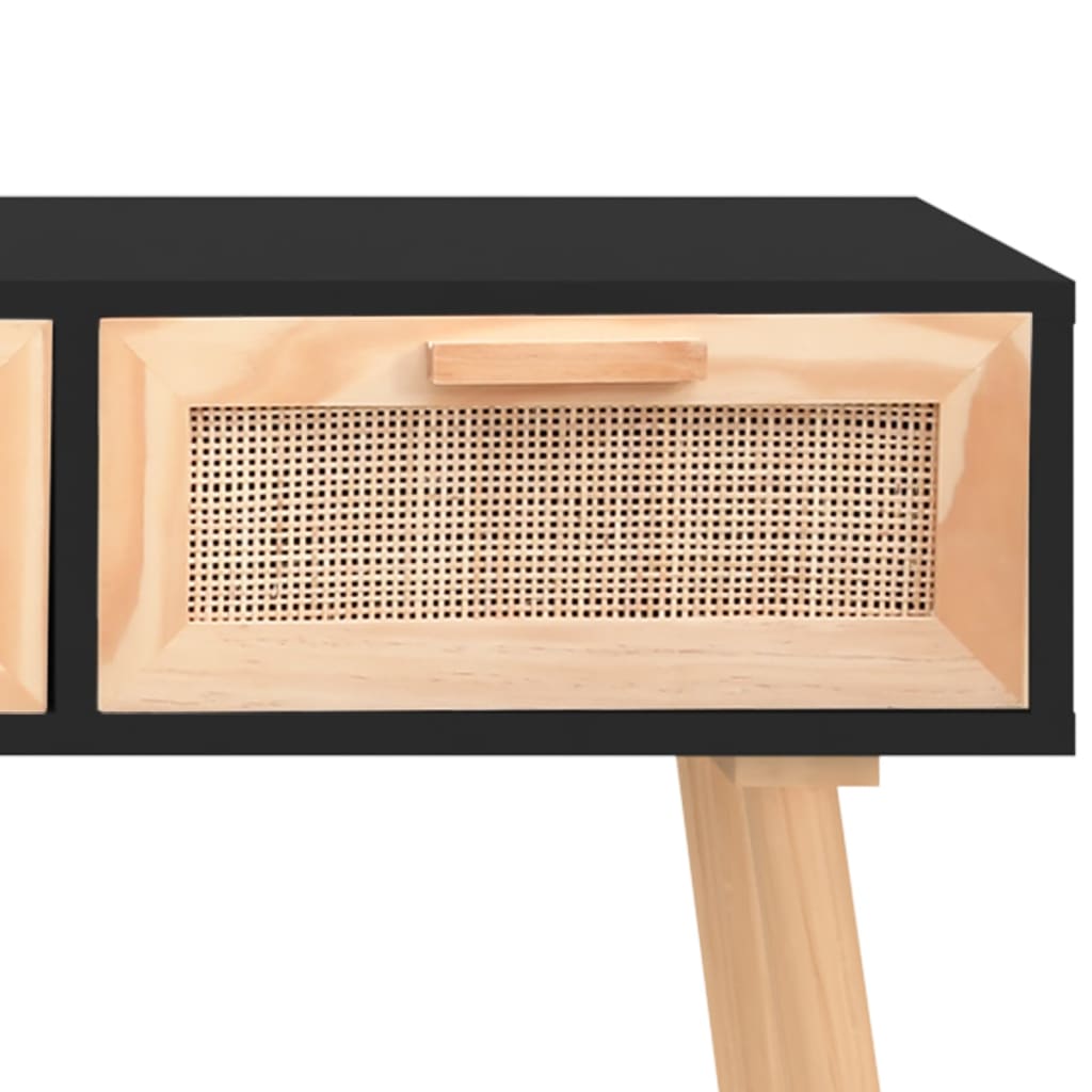 Console Table Black 105x30x75 cm Solid Wood Pine&Natural Rattan - Newstart Furniture