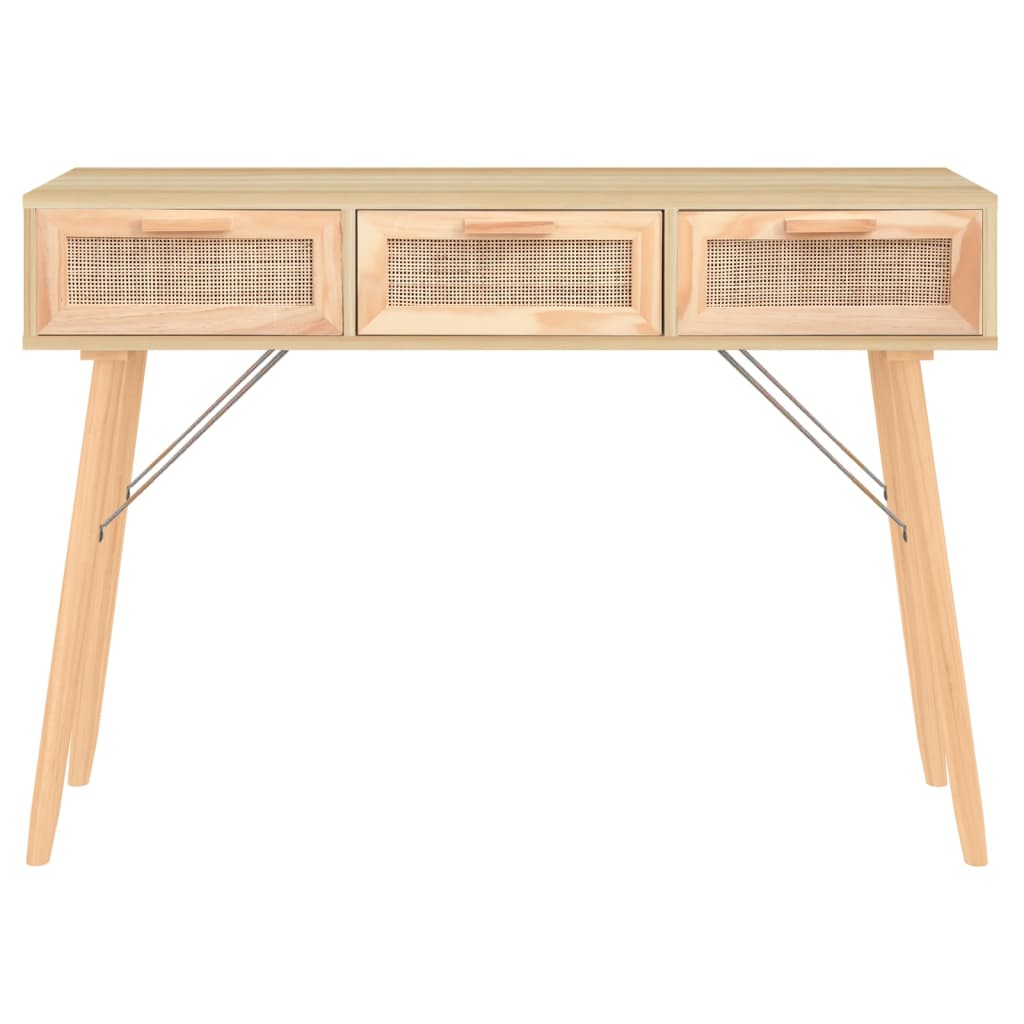 Console Table Brown 105x30x75 cm Solid Wood Pine&Natural Rattan - Newstart Furniture