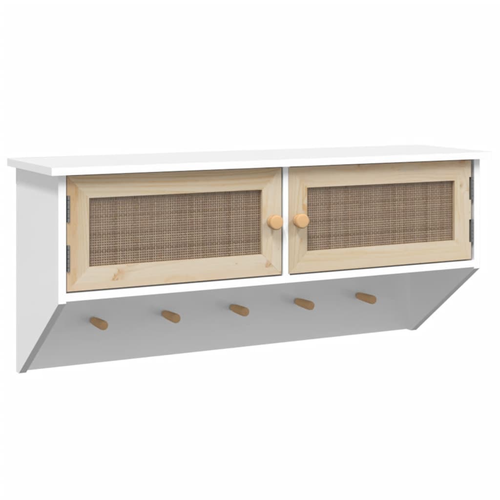 Wall-mounted Coat Rack White Engineered Wood and Natural Rattan - Newstart Furniture