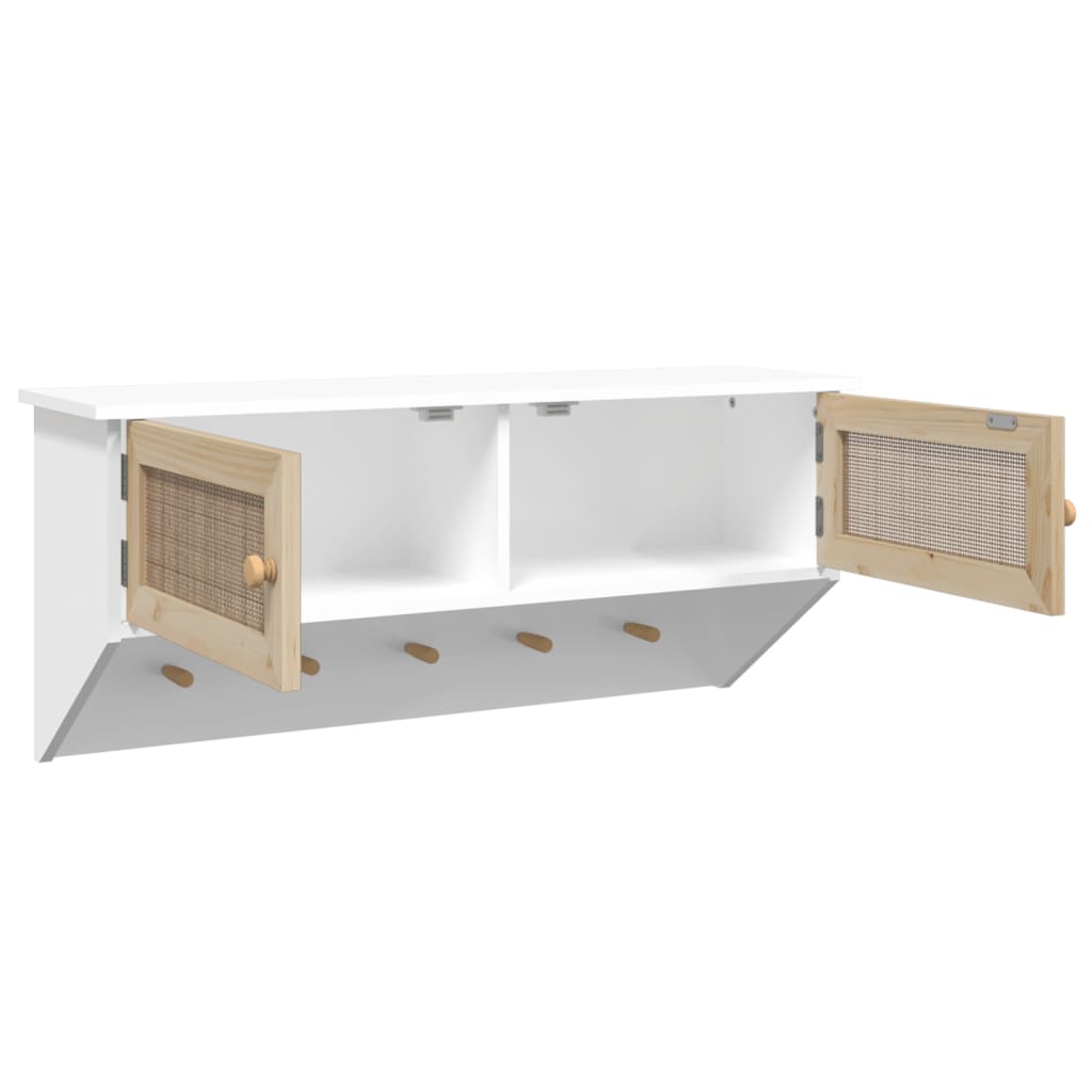 Wall-mounted Coat Rack White Engineered Wood and Natural Rattan - Newstart Furniture