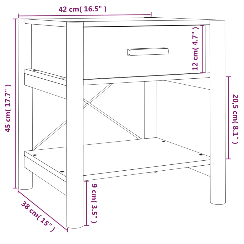Bedside Tables 2pcs 42x38x45 cm Engineered Wood - Newstart Furniture