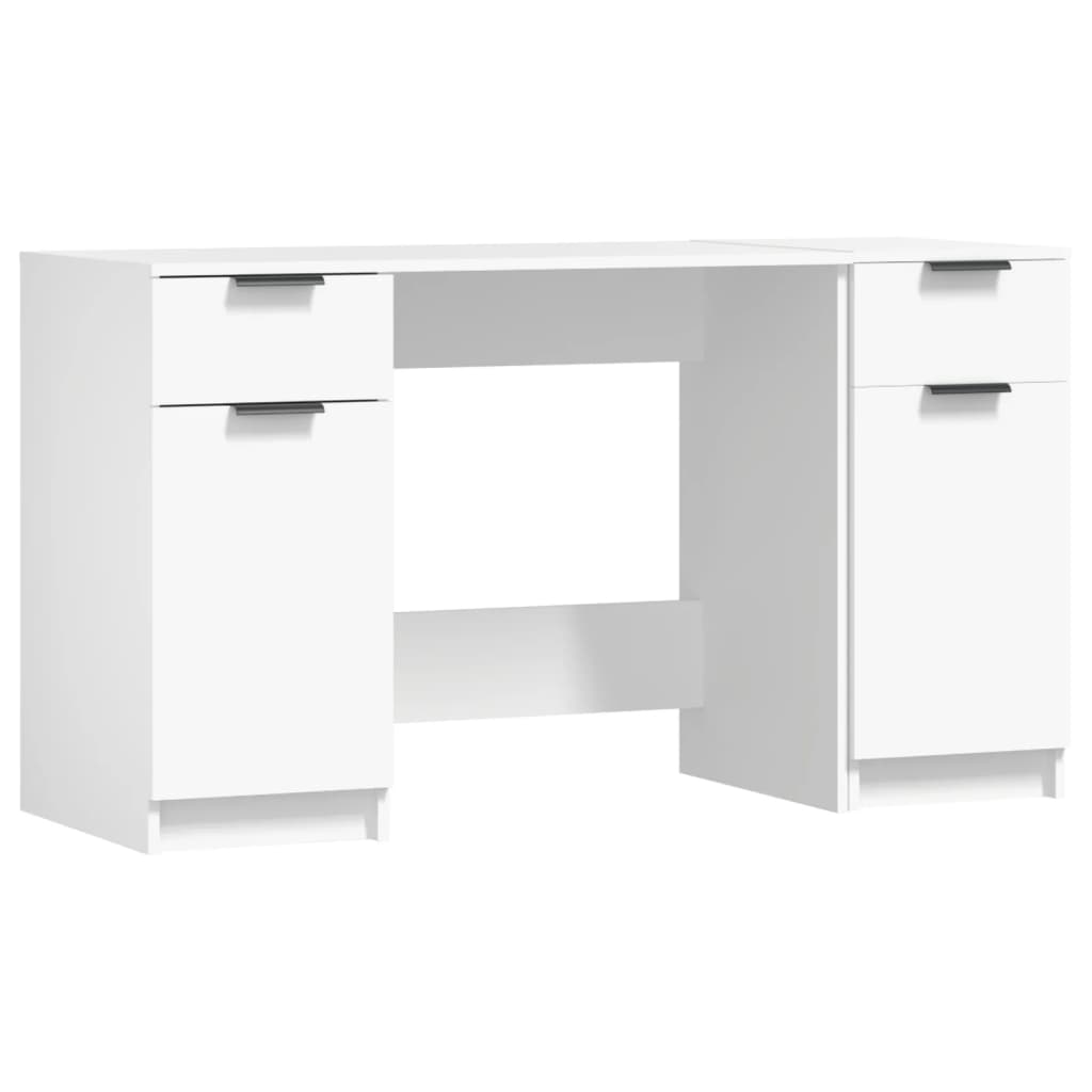 Desk with Side Cabinet White Engineered Wood - Newstart Furniture