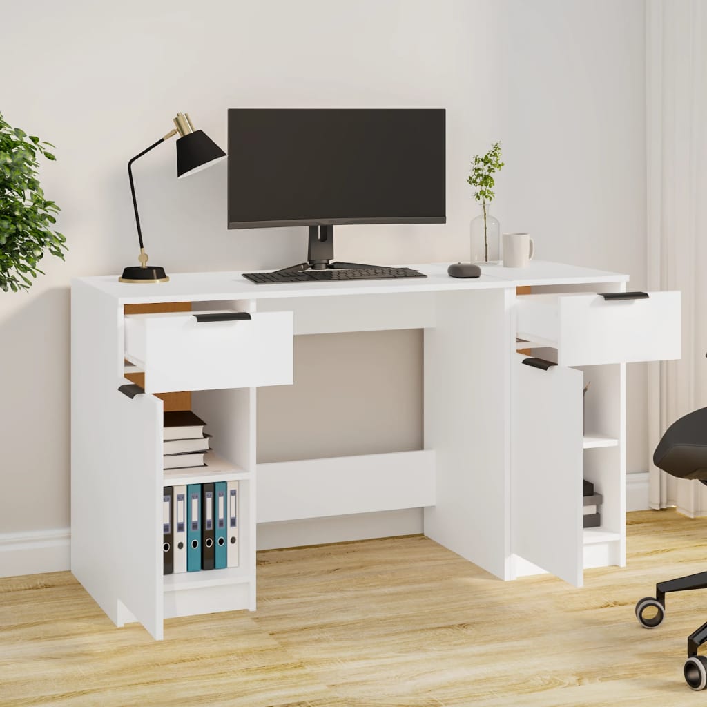 Desk with Side Cabinet White Engineered Wood - Newstart Furniture