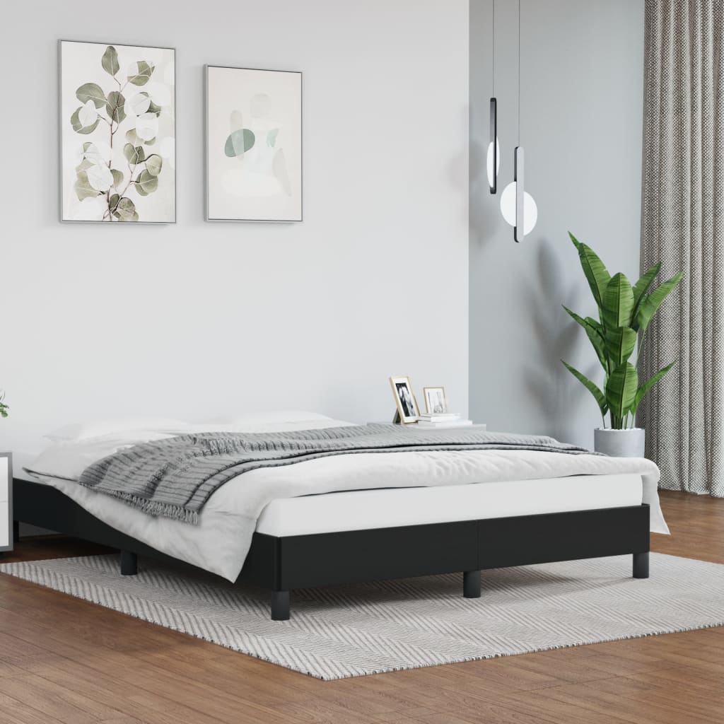 Bed Frame Black 153x203 cm Queen Size Faux Leather