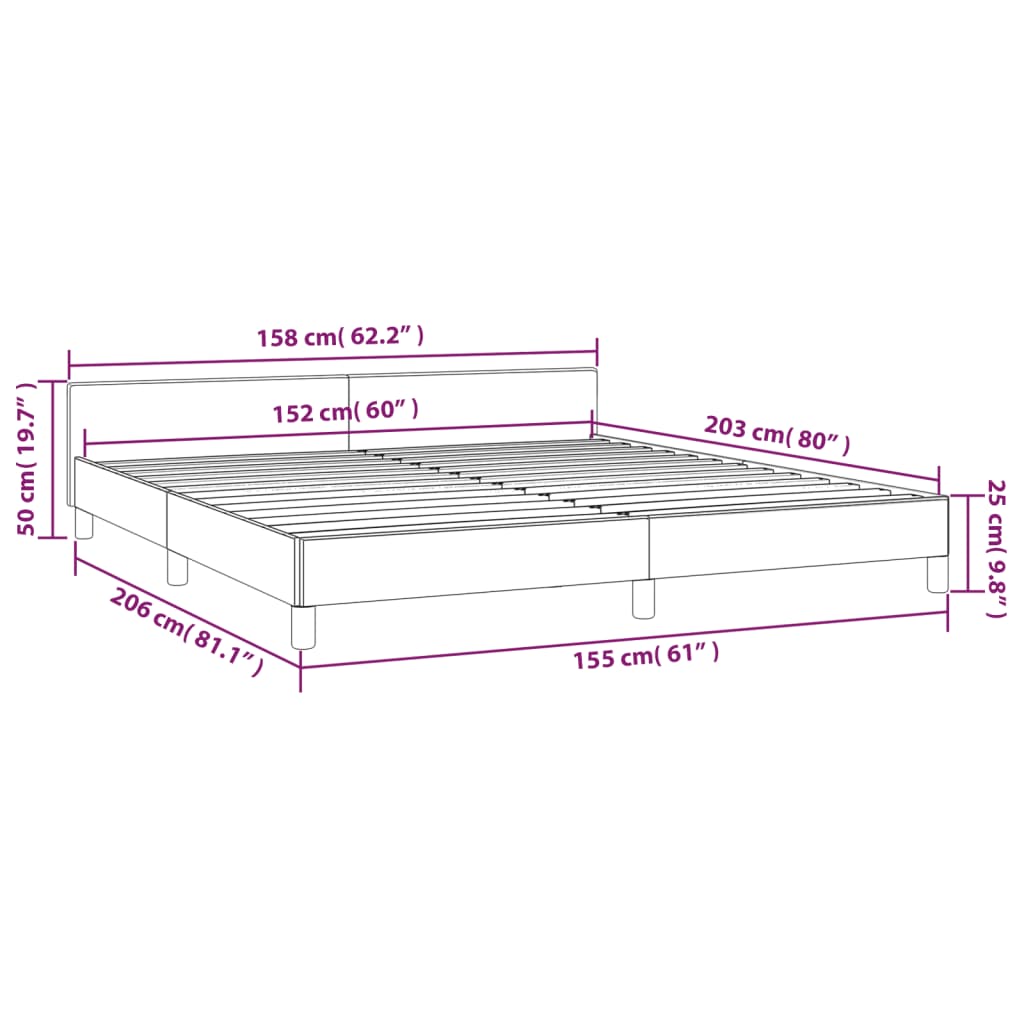 Bed Frame with Headboard Dark Grey 153x203 cm Queen Velvet