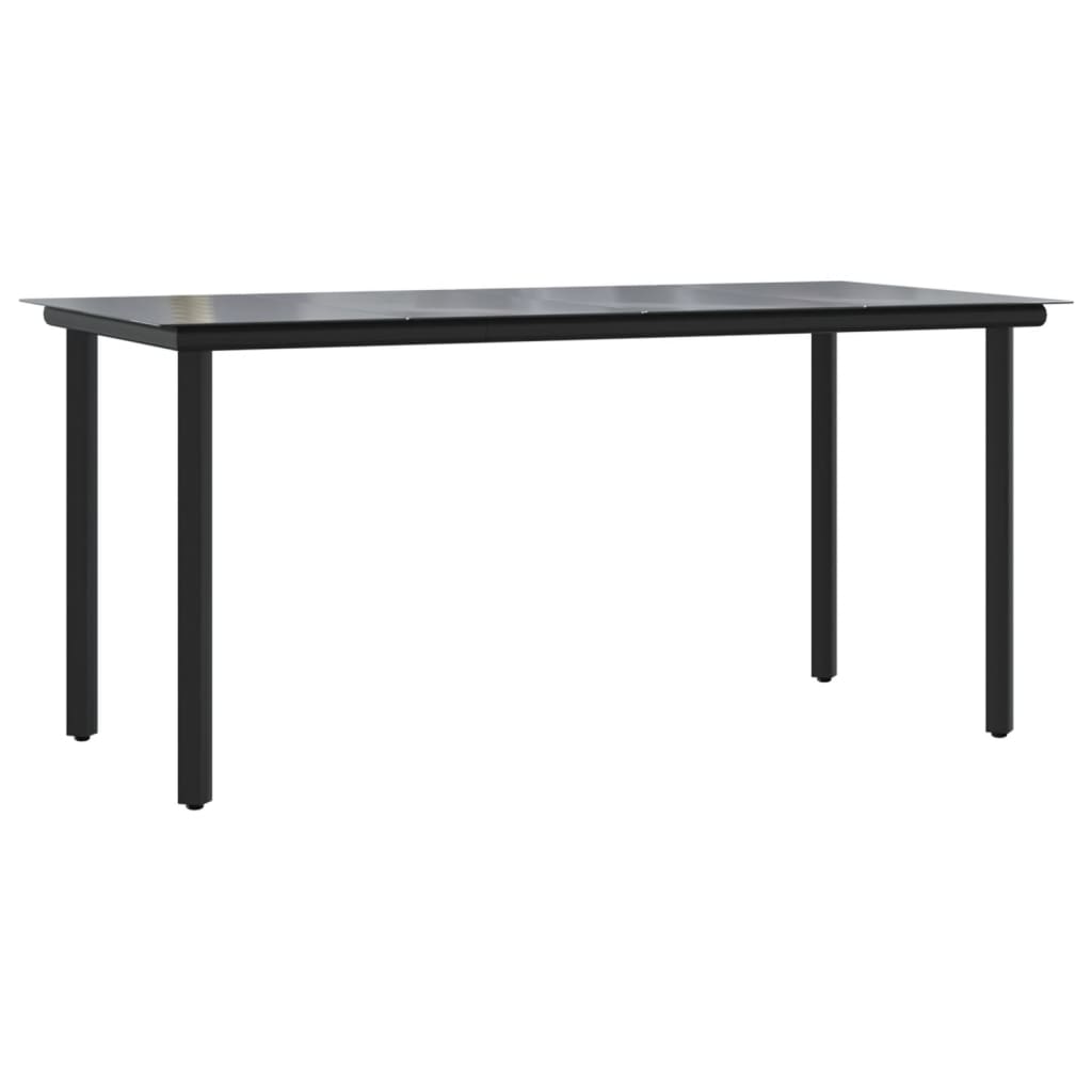 Garden Dining Table Black 160x80x74cm Steel and Tempered Glass - Newstart Furniture