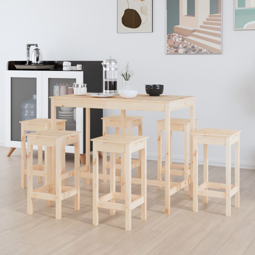 7 Piece Bar Set Solid Wood Pine - Newstart Furniture