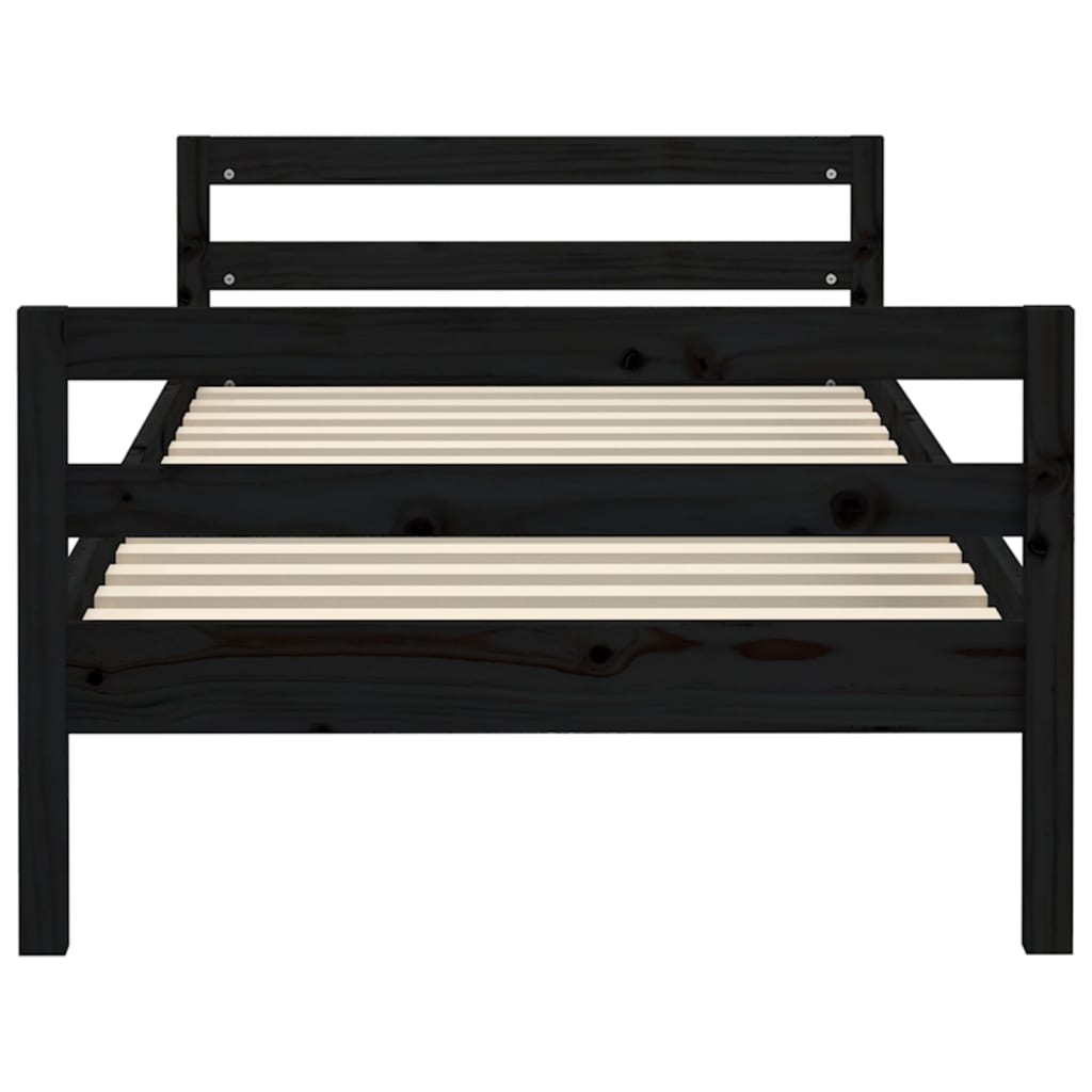 Bed Frame Black 92x187 cm Single Bed Size Solid Wood Pine - Newstart Furniture