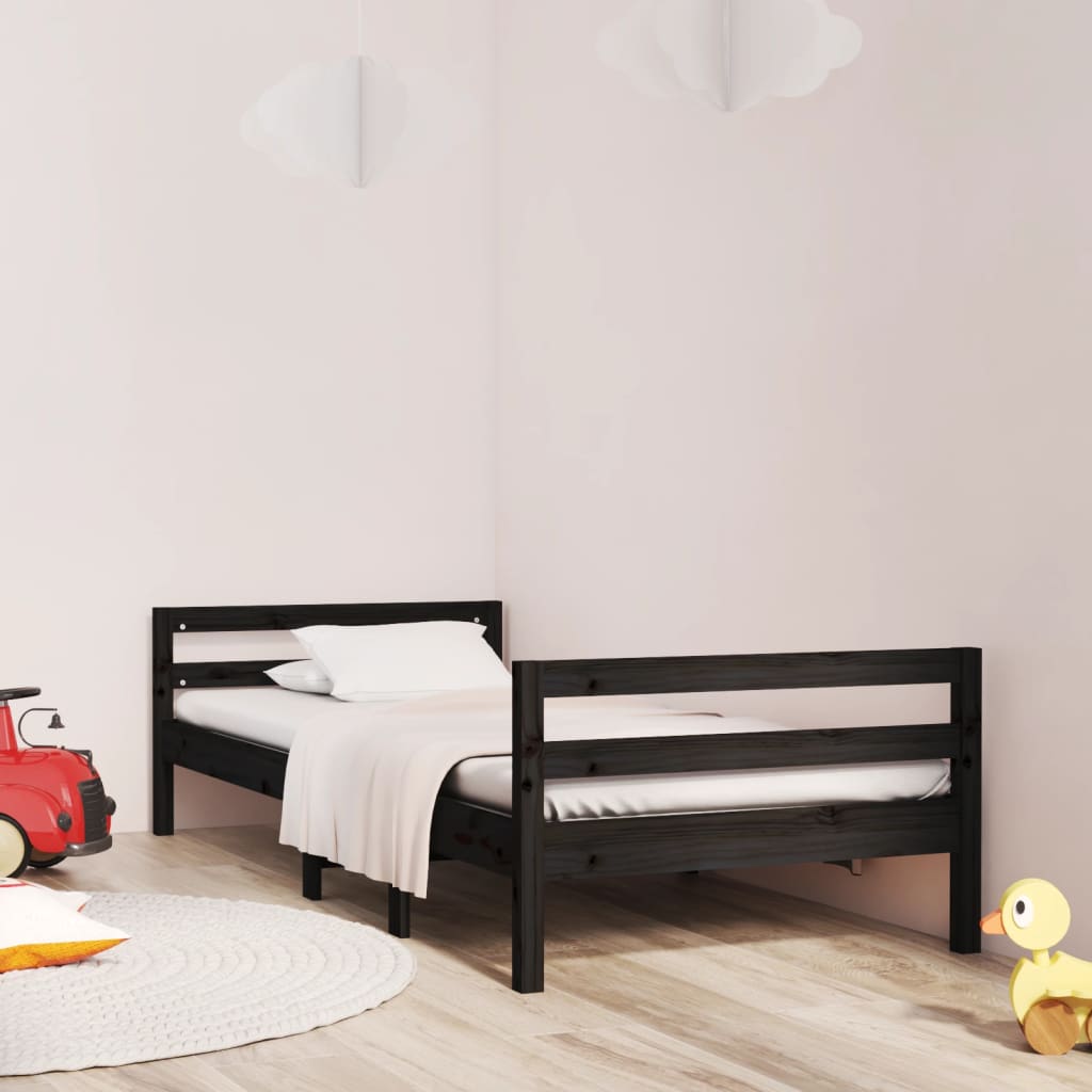 Bed Frame Black 92x187 cm Single Bed Size Solid Wood Pine - Newstart Furniture