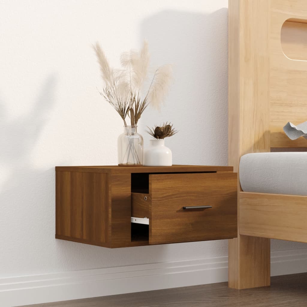 Wall-mounted Bedside Cabinet Brown Oak 50x36x25 cm - Newstart Furniture