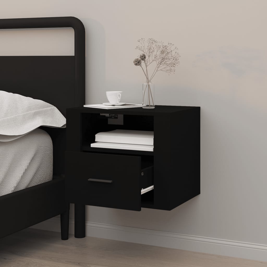 Wall-mounted Bedside Cabinet Black 50x36x40 cm - Newstart Furniture