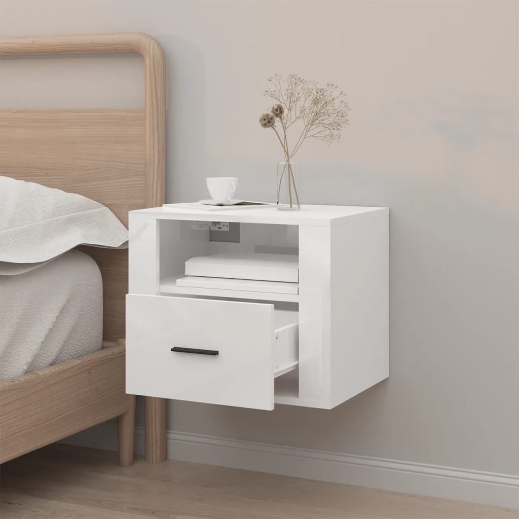 Wall-mounted Bedside Cabinet High Gloss White 50x36x40 cm - Newstart Furniture