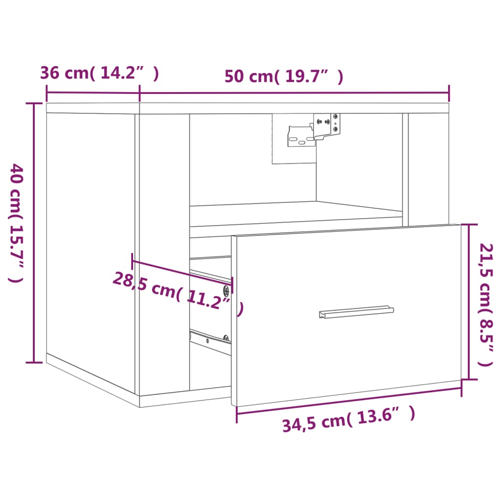 Wall-mounted Bedside Cabinet High Gloss White 50x36x40 cm - Newstart Furniture